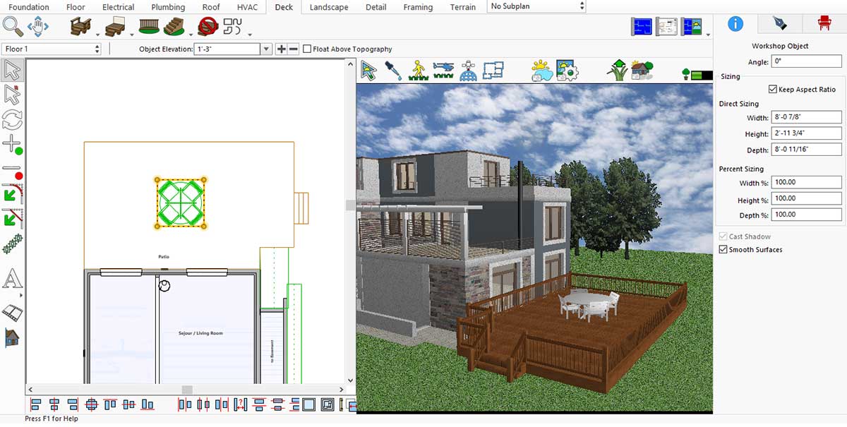 Outdoor furniture placed on deck area