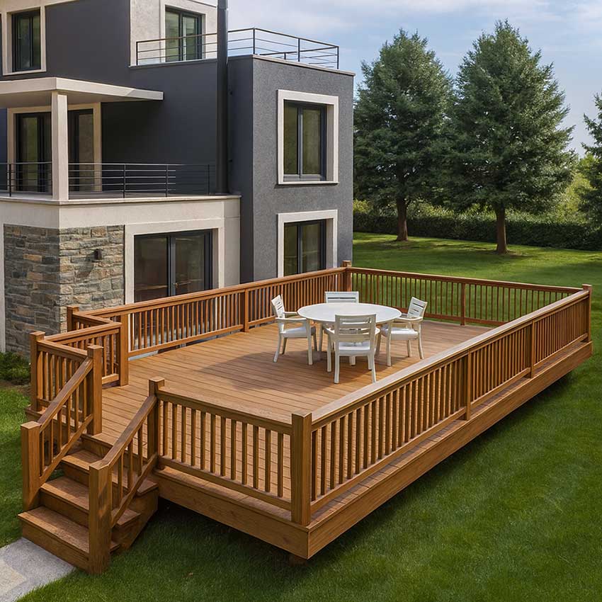 Deck fully furnished with outdoor furniture