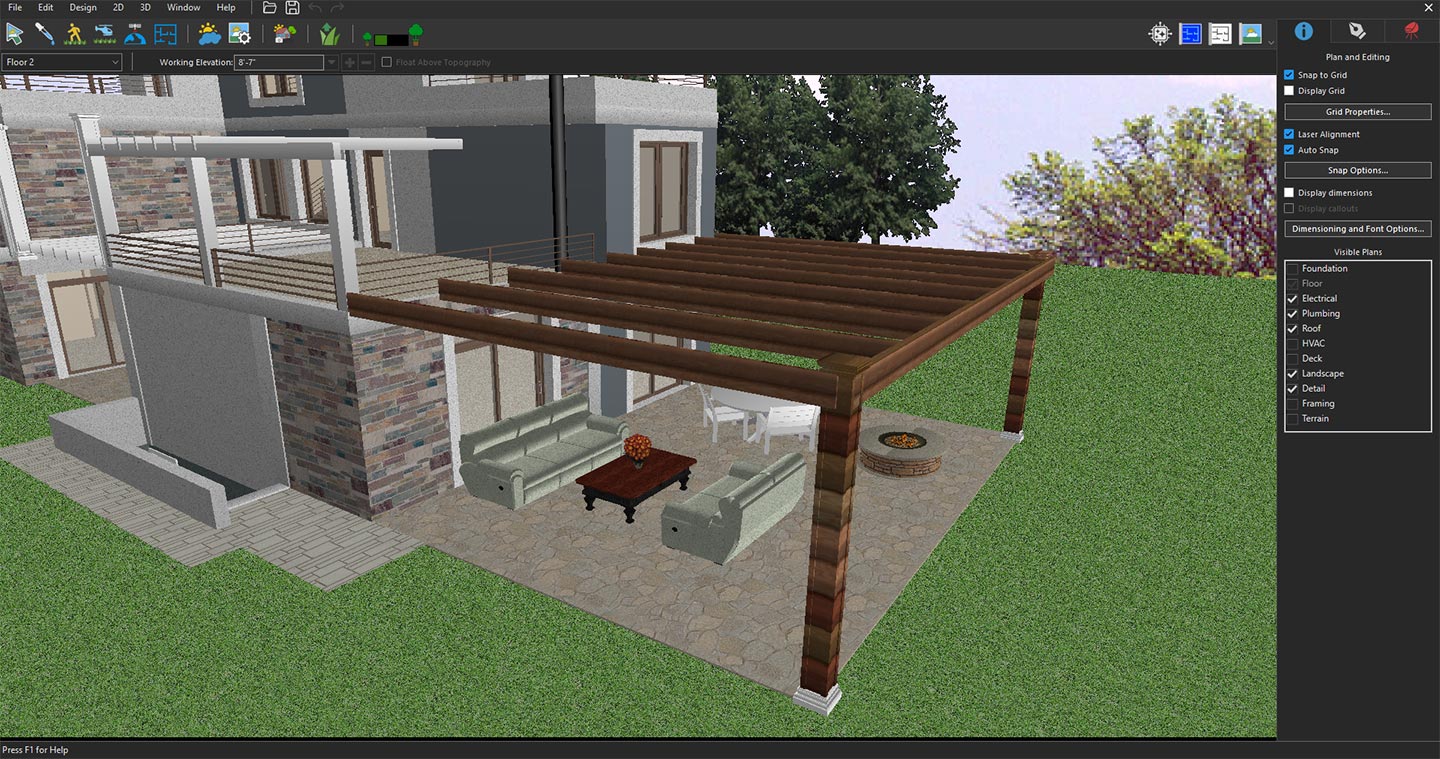 3D View focused on the outdoor living space