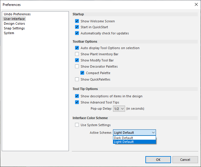 Active Scheme dropdown menu showing Light and Dark theme options
