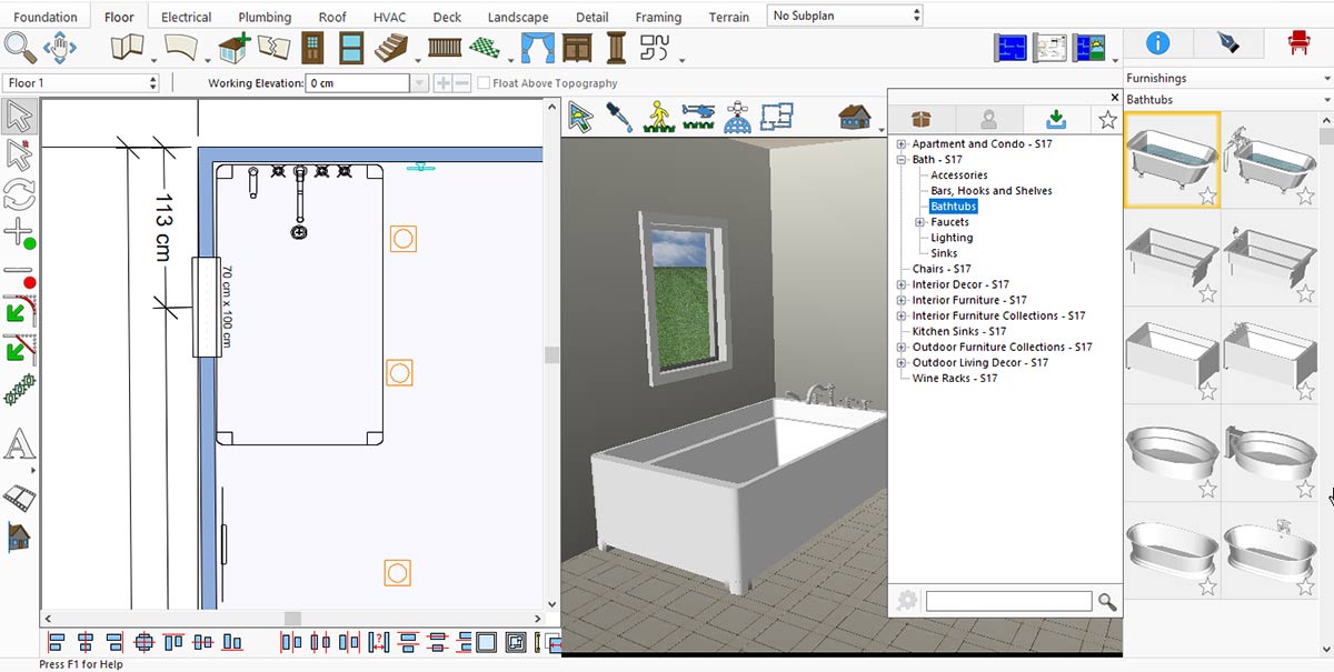 Collection of bathtub designs available in the library