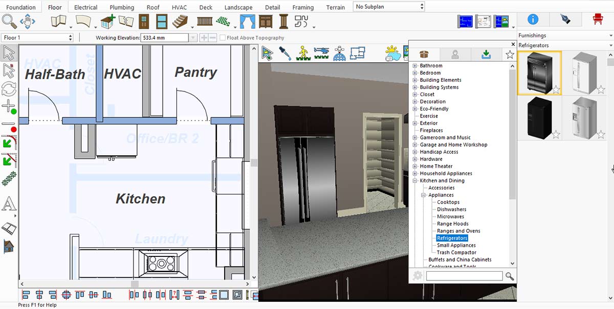 Refrigerator models available in the appliance library