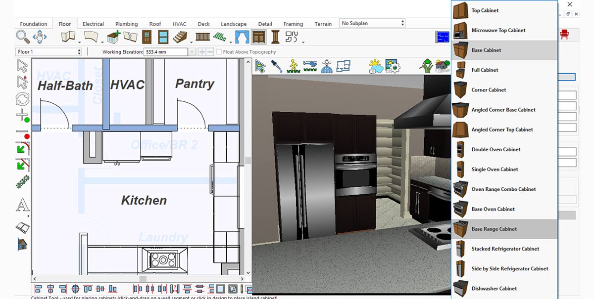 Cabinet oven models shown in the kitchen design application