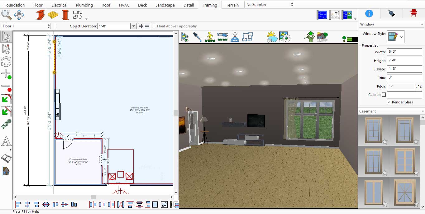 Window design customization panel in the application