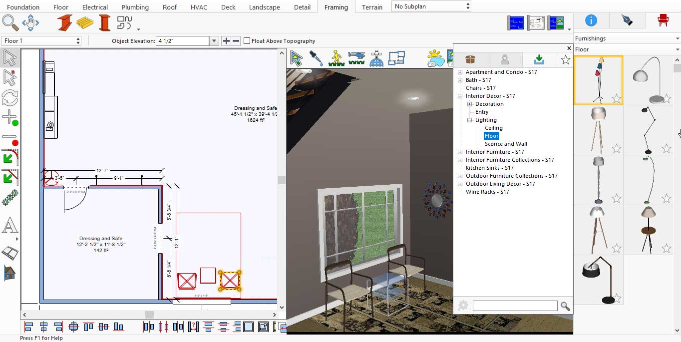 Floor lighting and decorative items from downloaded library