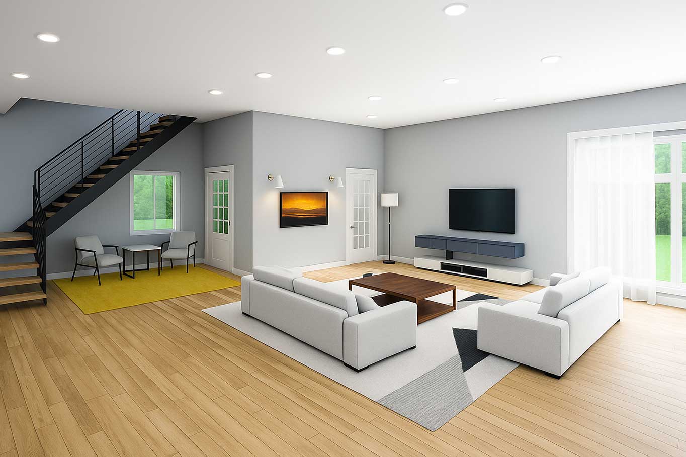 Living room after full redesign – furnished and decorated