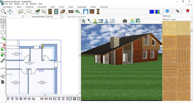Wood cladding applied in the 3D view