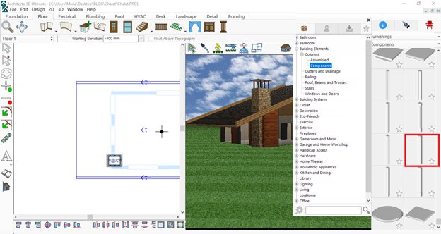 A square column added and given a wood material