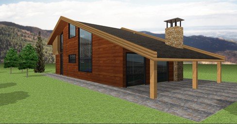 The chalet placed on a photo of the plot in PhotoView