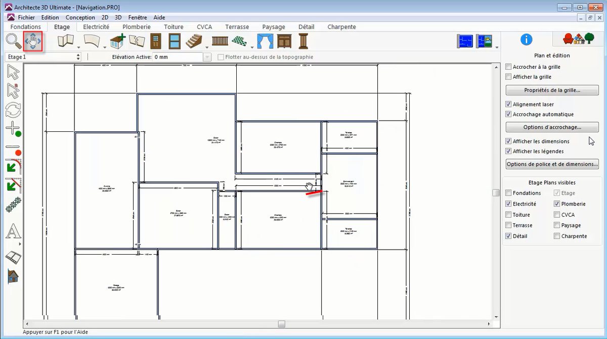 Panning the plan with the hand-shaped pointer