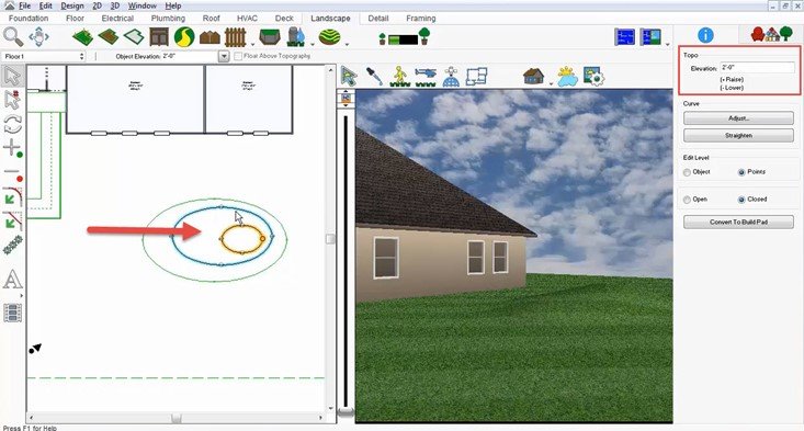 Entering the elevation of a topography line on the Properties tab