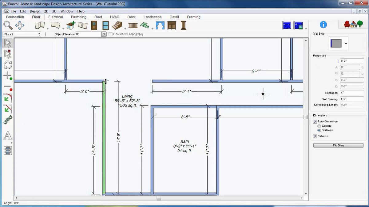 Selecting the wall sections to remove between two rooms