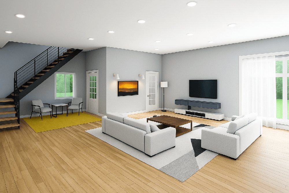 Living room, evening light — Before