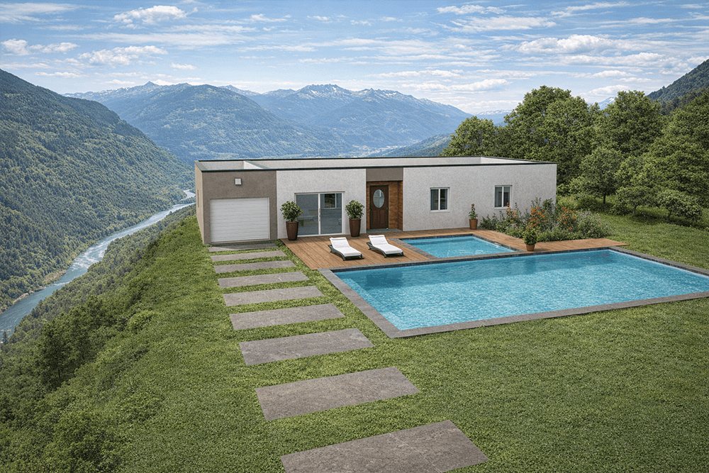 The design in a mountain valley — After
