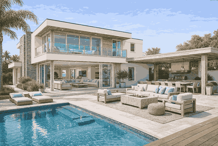 Home rendered in a Coastal or Beach House style
